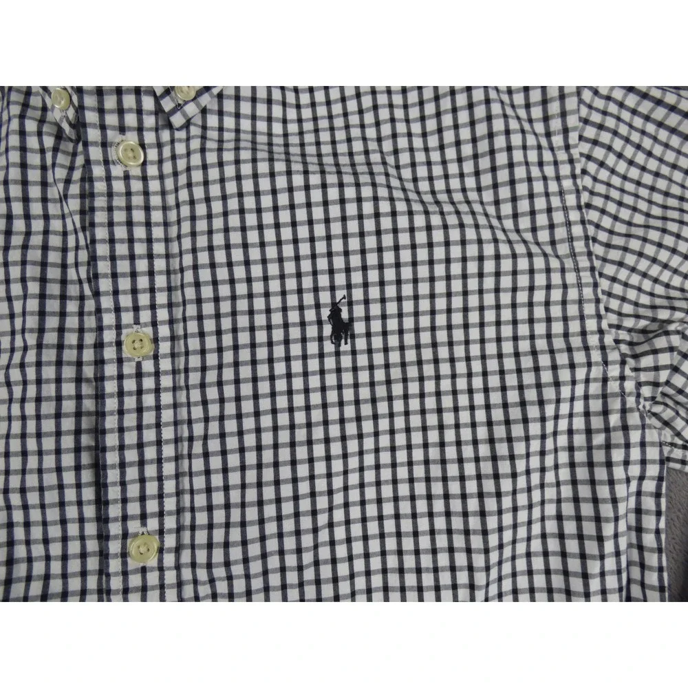 Ralph Lauren Kids Boys Navy White Gingham Check Button Down Shirt Size L Large